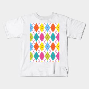 Punk Rock Argyle Print Pattern Lime Magenta Yellow Teal Kids T-Shirt